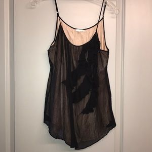 100% silk sexy black ruffle night out top